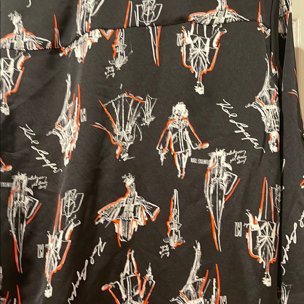 NWOT Karl Lagerfeld Women Black Preppy Graphic Button Down Beach Cover Up Med - Picture 8 of 15